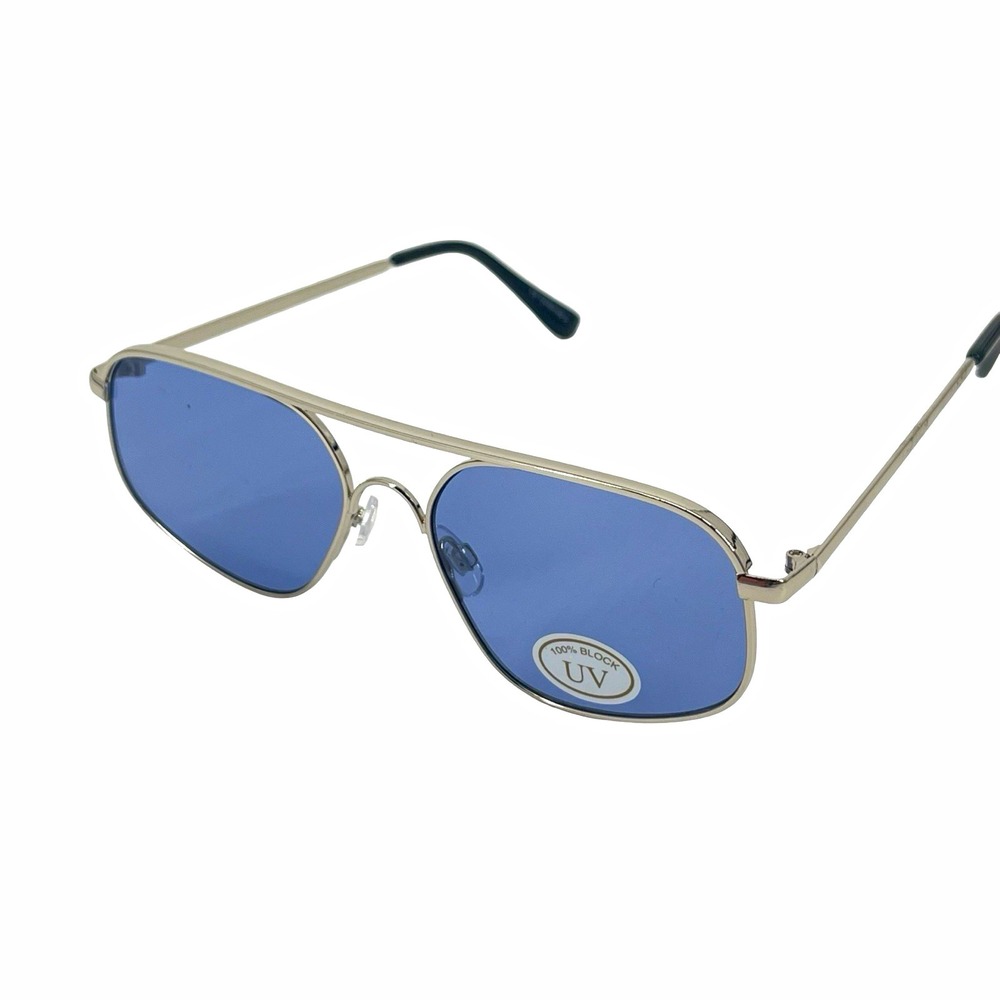 Silver Aviator Sunglasses Blue Lens Y2K Retro Pilot Double Bridge UV Unisex